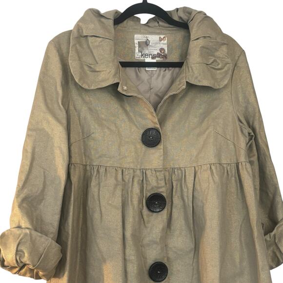 Kensie Heavy Jacket Artsy Buttons Gold Metallic Detail Size 10 Linen Lagenlook - Picture 2 of 12